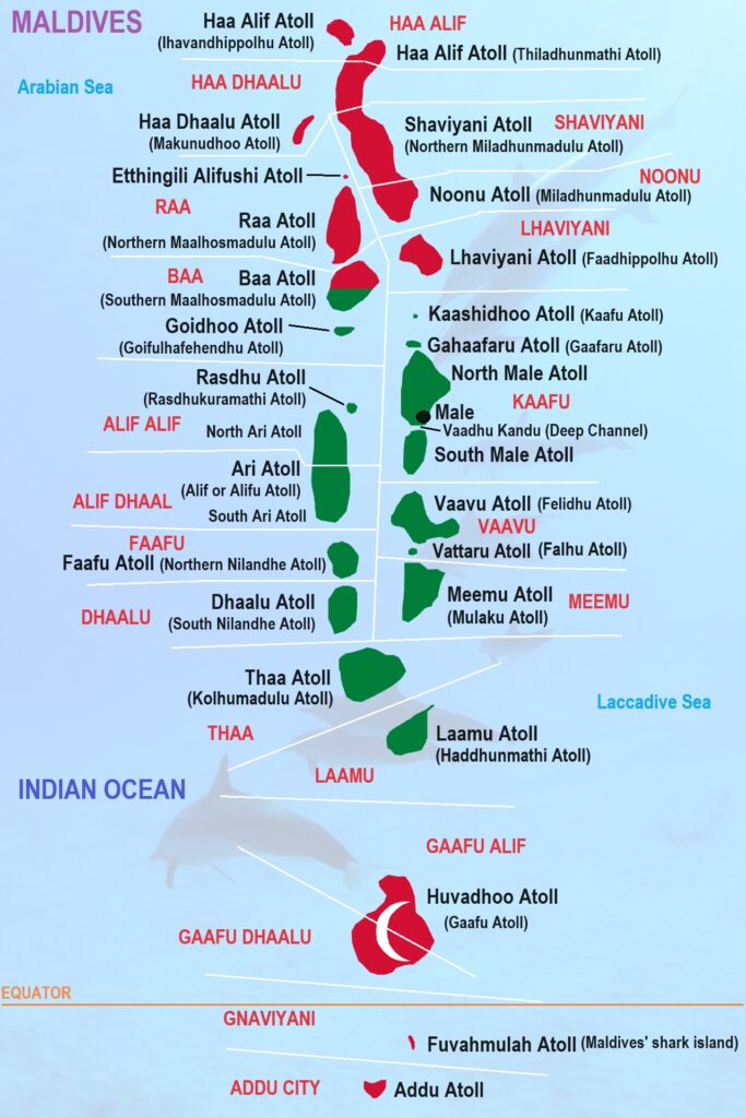 Location and map of Addu Atoll Maldives on Map of The Maldives Atolls