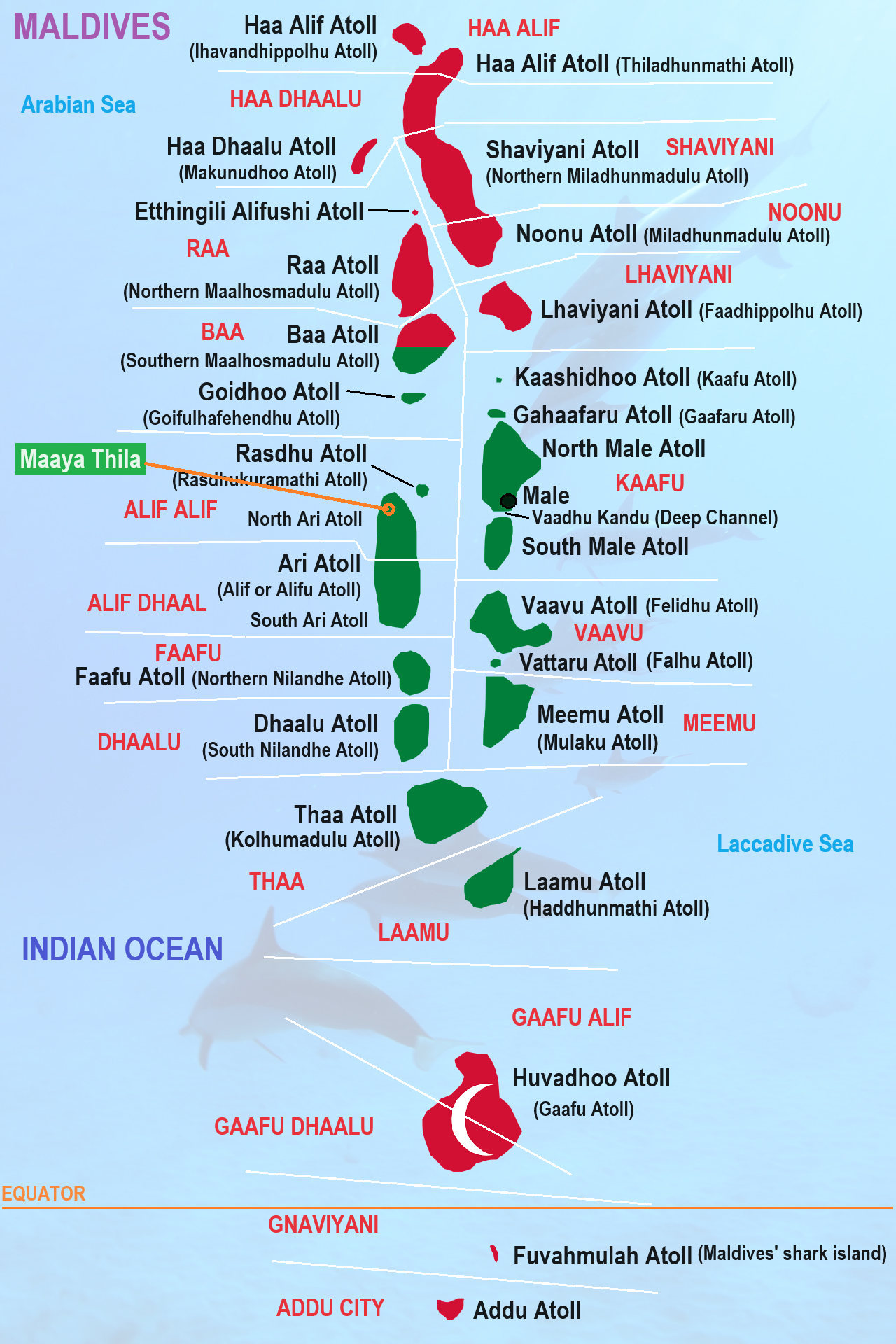 Maaya Thila North Ari Atoll location on map of Maldives Atolls